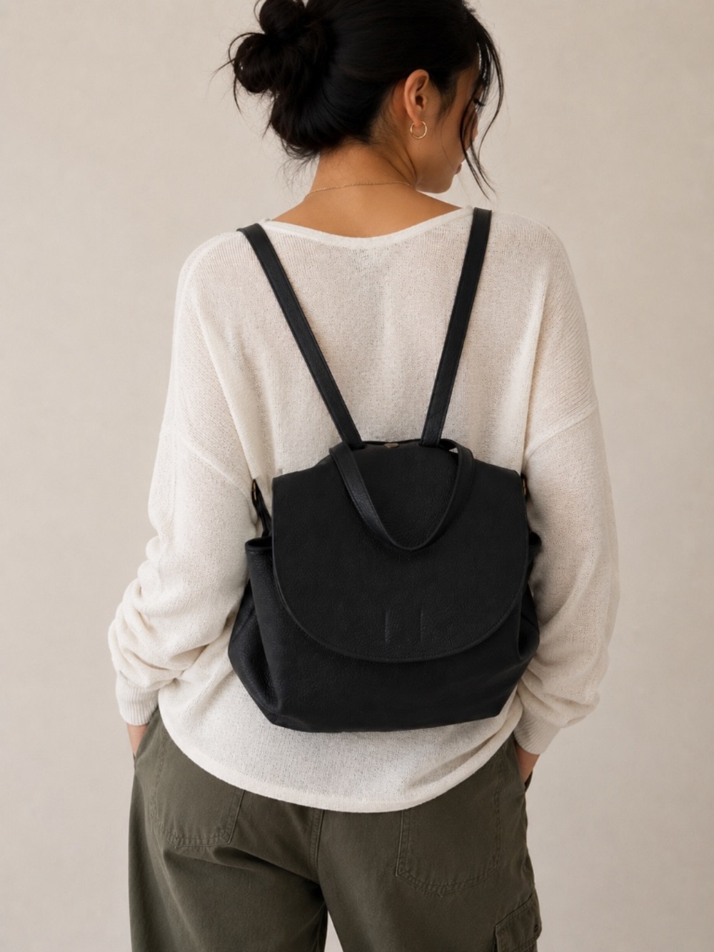 Melrose and Market Black Pebbled Faux Leather Flap Backpack